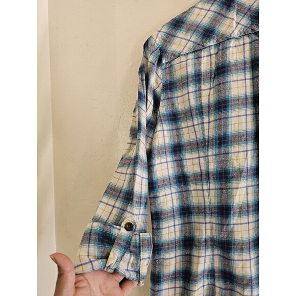 Eddie Bauer Women's Long Sleeve Button Down Plaid Flannel Shirt Size Small Blue - Picture 6 of 7
